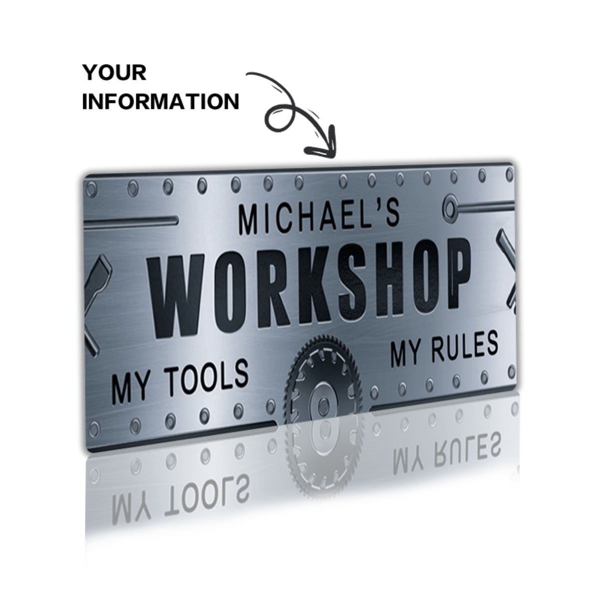 Placa de Alumínio Personalizad - Workshop Tools Name avaliação e preço