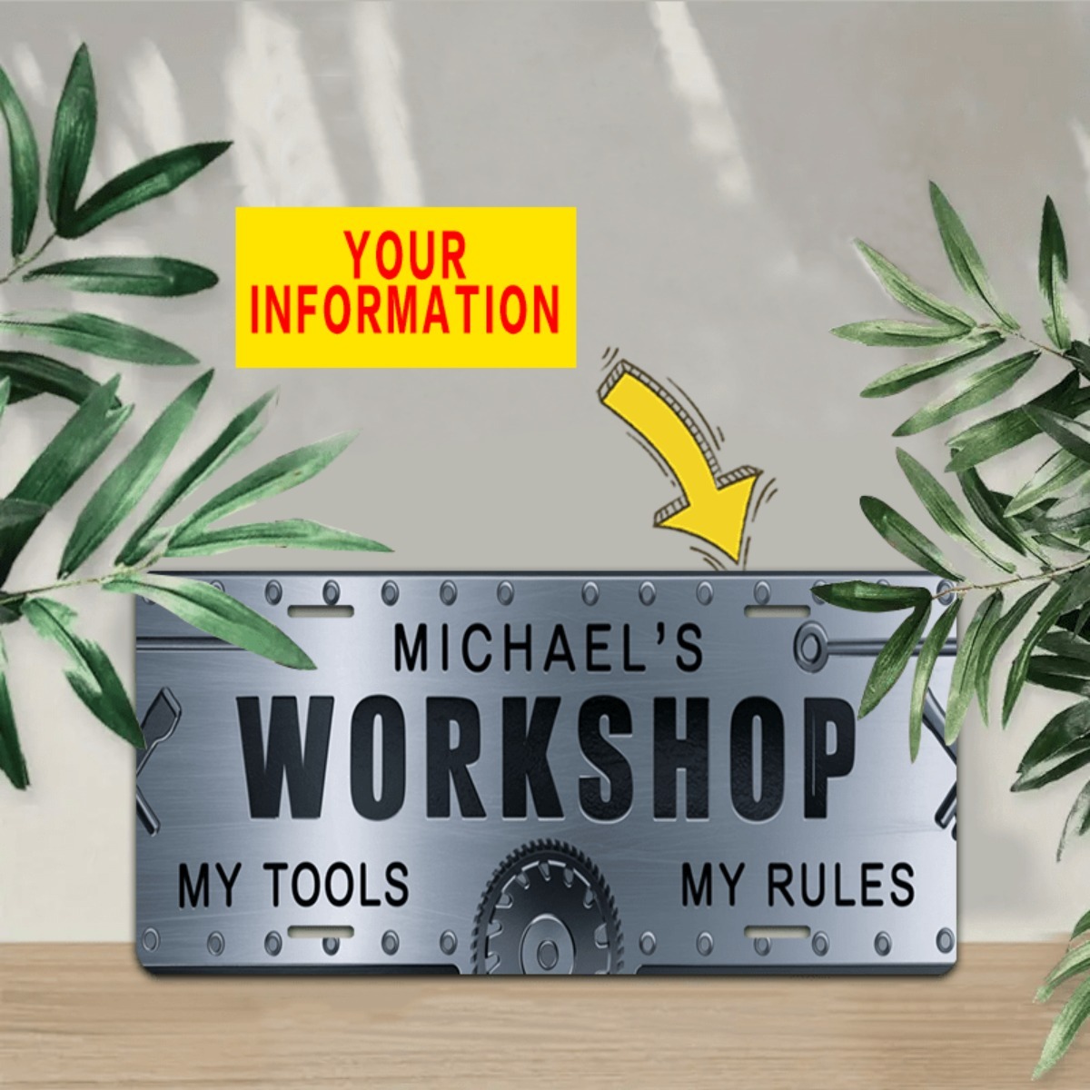 Placa de Alumínio Personalizad - Workshop Tools Name avaliação e preço